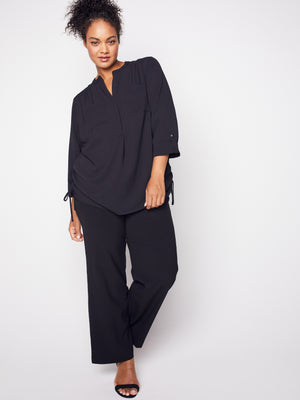 Roz & Ali Three Quarter Sleeve Side Tie Popover Blouse - Plus - 21