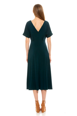 Lana Draped Boatneck Neckline Bodice Midi Dress With Slit - 4