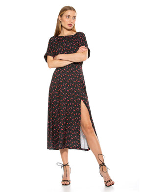Lana Draped Boatneck Neckline Bodice Midi Dress With Slit - 62