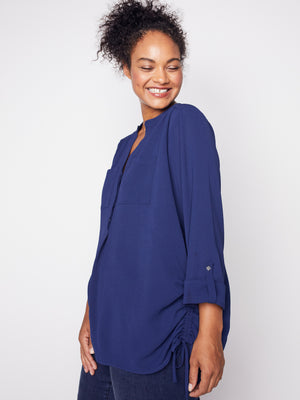 Roz & Ali Three Quarter Sleeve Side Tie Popover Blouse - Plus - 9