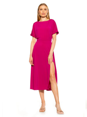Lana Draped Boatneck Neckline Bodice Midi Dress With Slit - 57