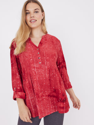 Roz & Ali Red Sequin Tie Dye Popover - Plus - 7