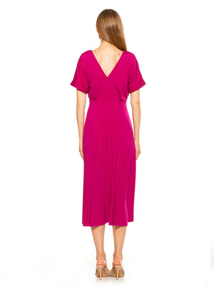 Lana Draped Boatneck Neckline Bodice Midi Dress With Slit - 58