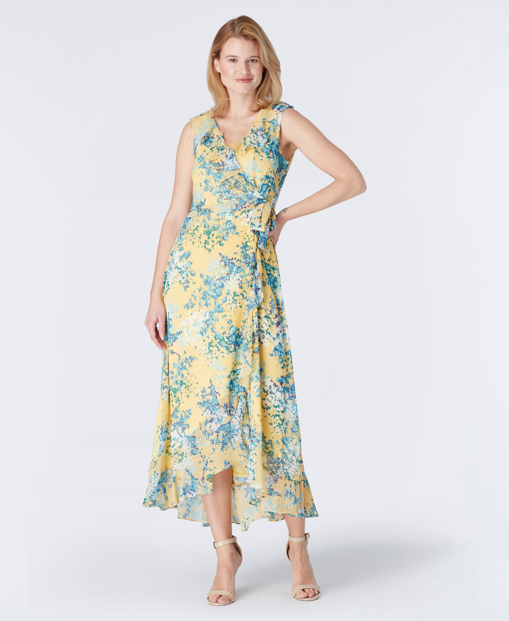 Ruby Side Wrap Ruffle Floral Maxi Dress