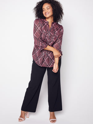 Roz & Ali Wine Lurex Plaid Popover - Plus - 7