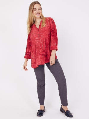 Roz & Ali Red Sequin Tie Dye Popover - Plus - 13