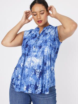 Roz & Ali Floral Tie Dye Jacquard Sleeveless Popover - Plus - 1