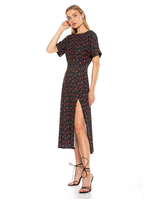 Lana Draped Boatneck Neckline Bodice Midi Dress With Slit - 64