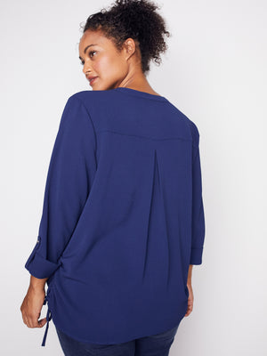 Roz & Ali Three Quarter Sleeve Side Tie Popover Blouse - Plus - 8