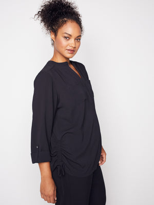 Roz & Ali Three Quarter Sleeve Side Tie Popover Blouse - Plus - 19