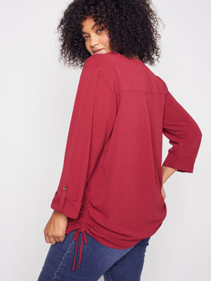 Roz & Ali Three Quarter Sleeve Side Tie Popover Blouse - Plus - 2