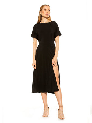 Lana Draped Boatneck Neckline Bodice Midi Dress With Slit - 52
