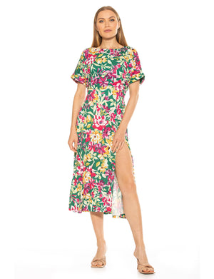 Lana Draped Boatneck Neckline Bodice Midi Dress With Slit - 49
