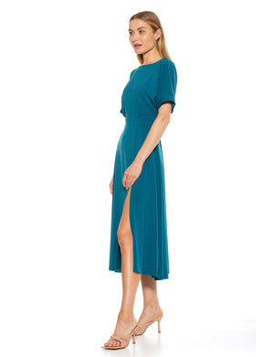 Lana Draped Boatneck Neckline Bodice Midi Dress With Slit - 32