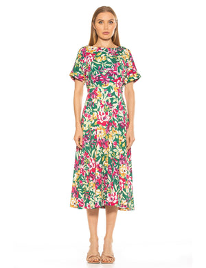 Lana Draped Boatneck Neckline Bodice Midi Dress With Slit - 46